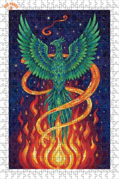 Teona Ahşap Emerald Phoenix Flame Art Double Layer Framed Wooden Puzzle 500 P...