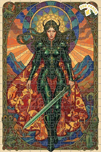 Teona Ahşap لغز خشبي مستوحى من الفن لملكة المحارب المدرعة الخضراء 200 قطعة 25x35