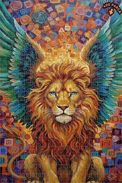 Teona Ahşap لغز خشبي بإطار ذو طابقين بتصميم فني تجريدي لأسد مجنح 400 قطعة 35×35