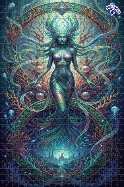 Teona Ahşap لغز خشبي مؤطر بطبقتين من فن حورية البحر 600 قطعة 50×35