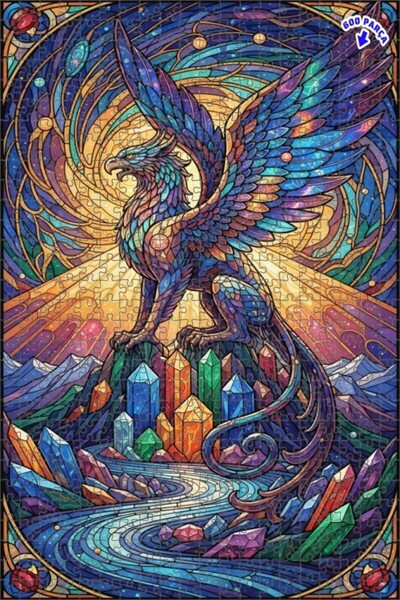 Teona Ahşap لغز خشبي مؤطر بطبقتين من فن الفسيفساء الزجاجية على شكل طائر الفين...