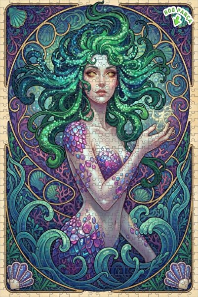 Teona Ahşap لوحة فنية لحورية البحر بمظهر لوحة زيتية، لغز خشبي بإطار مزدوج الط...