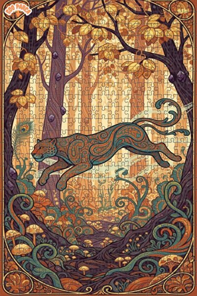 Teona Ahşap لغز خشبي بمظهر لوحة مائية لفهد الغابة الغامضة 500 قطعة 50×30