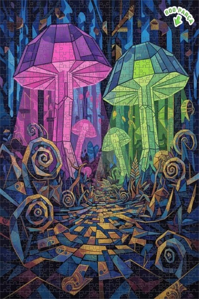 Teona Ahşap لغز خشبي مؤطر بطبقتين بتصميم فني هندسي لفطر الغابة السحرية 800 قط...