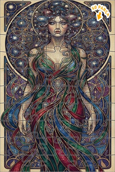 Teona Ahşap لغز خشبي بإطار ذو طابقين بتصميم فني تجريدي لسيدة الكون 50 قطعة 15×25