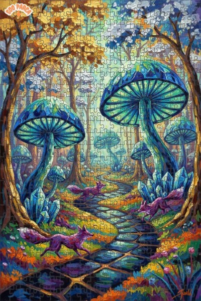 Teona Ahşap لغز فني بمظهر لوحة زيتية لثعالب الغابة الغامضة 500 قطعة 50×30