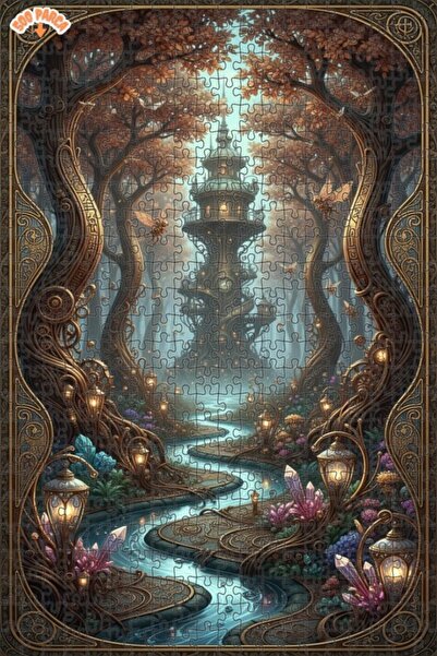 Teona Ahşap لغز خشبي مؤطر بطبقتين، بتصميم برج الغابة الغامضة بمظهر لوحة زيتية...