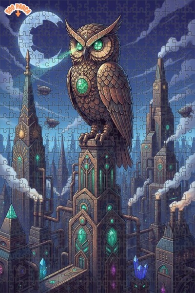 Teona Ahşap Steamy City of Techno-Owl Double-Decker Framed Wooden Puzzle 500 ...