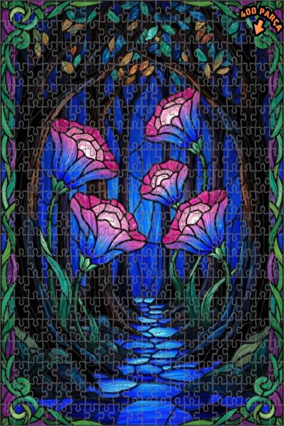 Teona Ahşap لغز خشبي على شكل زهور الغابة السحرية بمظهر الزجاج الملون 400 قطعة...