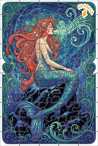 Teona Ahşap لوحة زيتية بتصميم حورية البحر على طراز آرت نوفو، لغز خشبي مؤطر بط...