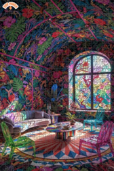 Teona Ahşap Tropical Paradise Patterned Oil Painting Look Modern Art Wooden P...