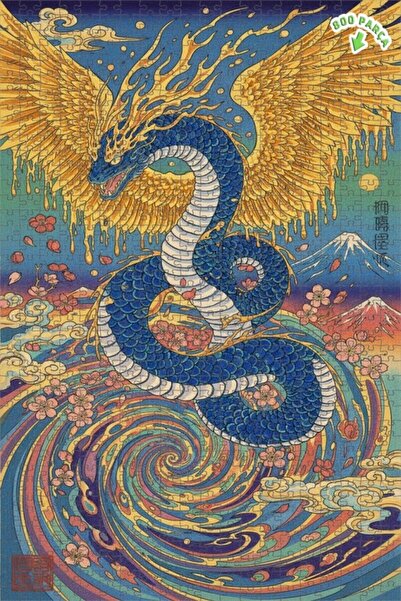 Teona Ahşap لغز خشبي بإطار ذو طابقين بمظهر طباعة فنية يوكيو-إي بأجنحة التنين ...