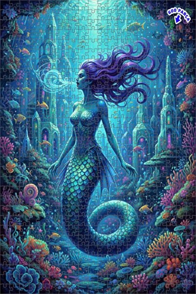 Teona Ahşap لوحة فنية بتصميم حكاية حورية البحر بمظهر لوحة زيتية، لغز خشبي بإط...