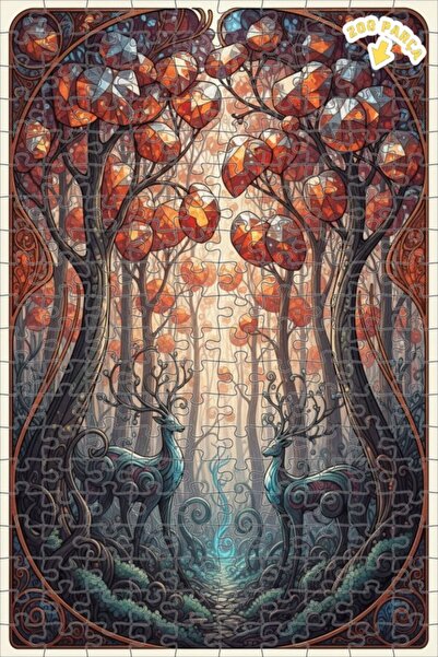 Teona Ahşap لغز خشبي مؤطر بطبقتين بمظهر لوحة زيتية لغزلان الغابة السحرية 200 ...