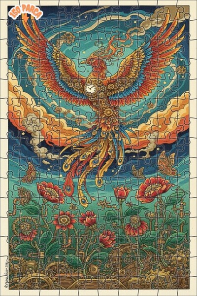 Teona Ahşap Steam Emerald Flying in the Forests Clockwork Phoenix Double Laye...