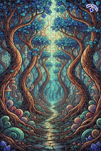 Teona Ahşap لغز خشبي مؤطر بطبقتين بمظهر لوحة زيتية لطريق الغابة السحرية 600 ق...