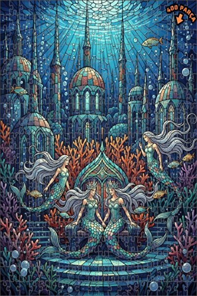 Teona Ahşap لغز خشبي مؤطر بطبقتين بتصميم فن الزجاج الملون لقصر حورية البحر ال...