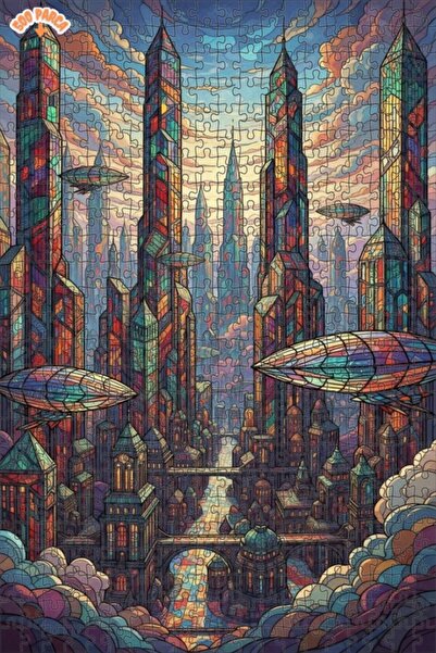 Teona Ahşap لغز خشبي بمظهر لوحة زيتية لقصة مدينة زجاجية 500 قطعة 50x30