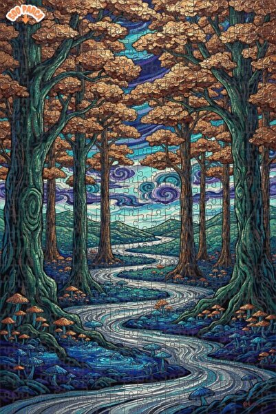 Teona Ahşap لغز خشبي فني بمظهر لوحة زيتية لغابة غامضة 500 قطعة 50×30