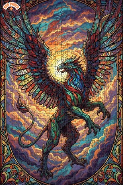 Teona Ahşap Mystic Griffin Oil Painting Look Double Layer Framed Wooden Puzzl...