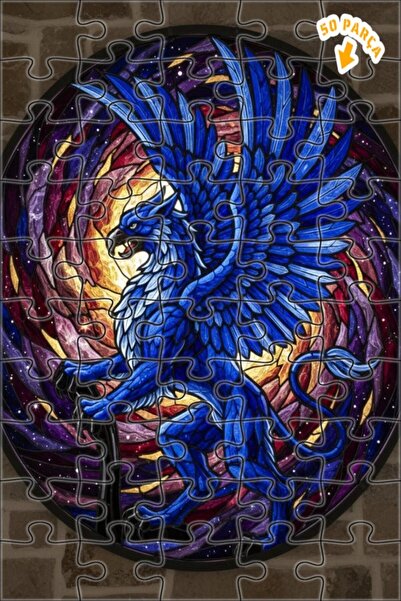 Teona Ahşap لغز خشبي مؤطر بطبقة مزدوجة من طباعة ميستيك بلو غريفين، 50 قطعة، 1...