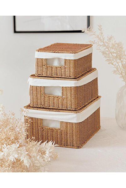 Hestia Home Wicker Look Covered Basket Organizer Set