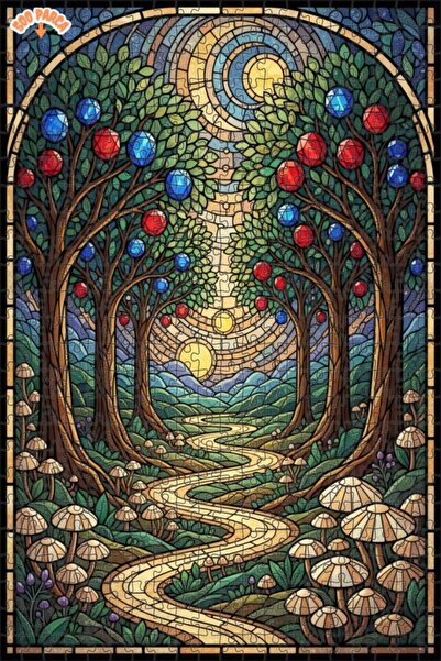 Teona Ahşap فن الزجاج الملون لطريق الغابة السحرية 500 قطعة 50x30