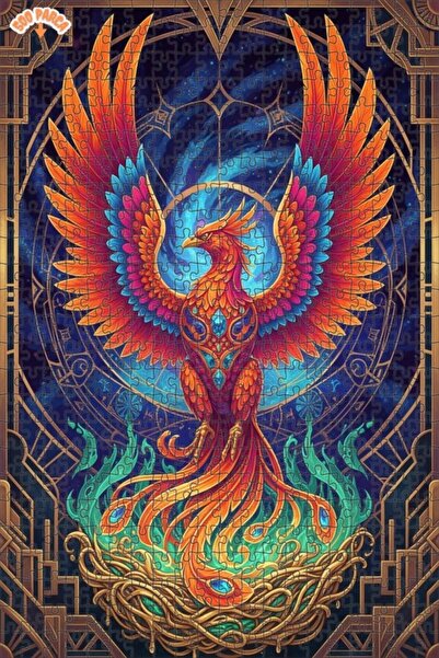 Teona Ahşap لغز خشبي رائع بإطار مزدوج الطبقات بمظهر لوحة زيتية لطائر الفينيق ...