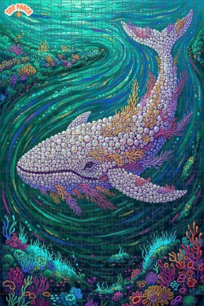 Teona Ahşap Pearl Whale Art Double Layer Framed Wooden Puzzle 500 Pieces 50X30