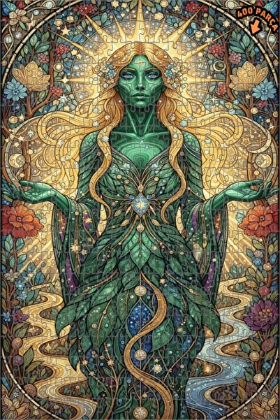 Teona Ahşap لغز خشبي بإطار ذو طابقين بمظهر عمل فني للآلهة الخضراء 400 قطعة 35x35