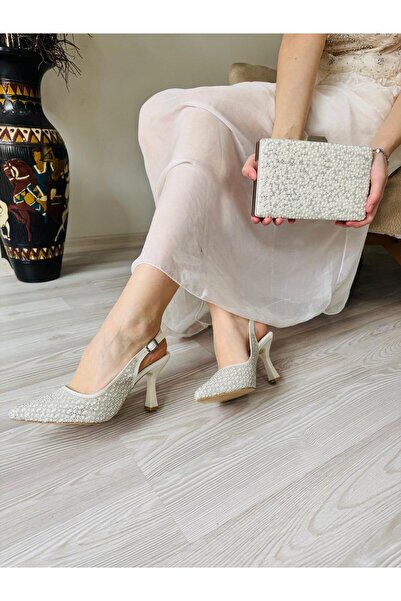 Blacktavern İNCİ VE TAŞ DETAYLI ABİYE KOMBİN AYAKKABI ÇANTA