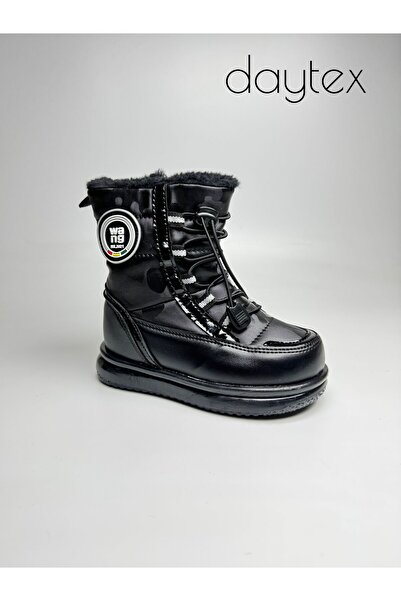 Daytex Girl's Shiny Black Fur Waterproof Automatic Lace-Up Boots