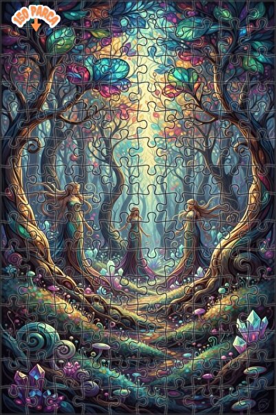 Teona Ahşap لوحة فنية بثلاث فتيات من الغابة القديمة بمظهر الزيتية 150 قطعة 20×30