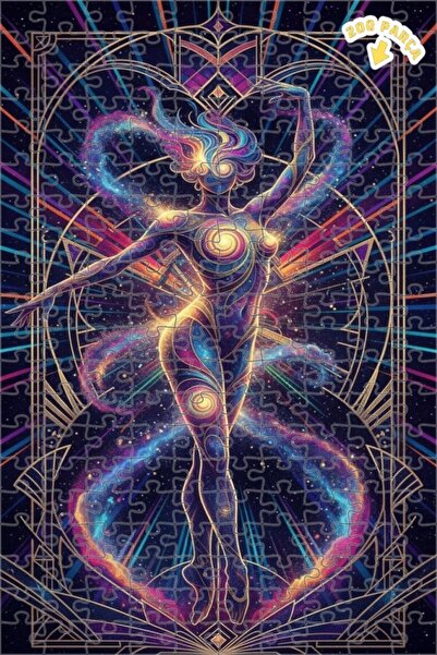 Teona Ahşap لغز خشبي بإطار من طابقين بتصميم فن الآرت ديكو على شكل رقصة فضائية...