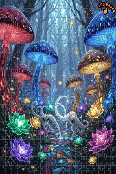 Teona Ahşap لغز خشبي مؤطر بطبقتين بمظهر لوحة زيتية لفطر الغابة السحرية 400 قط...