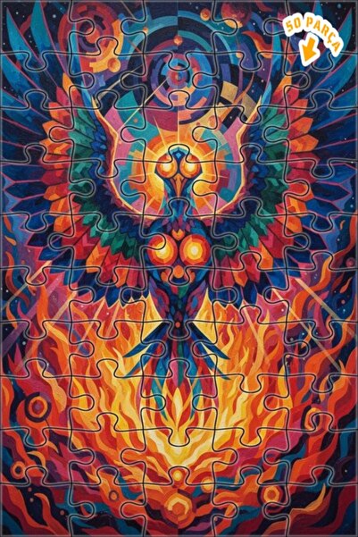 Teona Ahşap لغز خشبي مؤطر بطبقتين بمظهر لوحة زيتية لطائر الفينيق الغامض 50 قط...