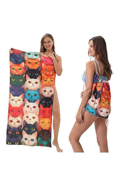 PriStyle Πετσέτα θαλάσσης 2 σε 1, μετατρέπεται σε σακίδιο πλάτης, κατασκευασμ...