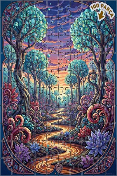 Teona Ahşap لغز خشبي بإطار مزدوج الطبقات بمظهر لوحة زيتية لغابة خيالية 100 قط...