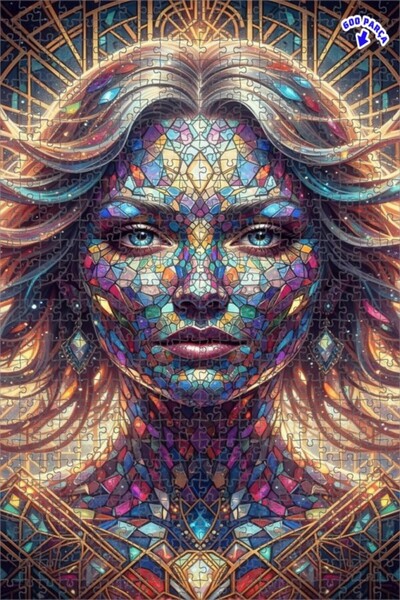 Teona Ahşap لغز خشبي بإطار مزدوج الطبقات بمظهر لوحة زيتية لوجه امرأة فسيفسائي...