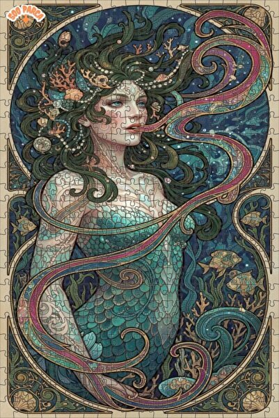 Teona Ahşap لغز خشبي مؤطر بطبقتين بمظهر فني مائي لحورية البحر 500 قطعة 50×30