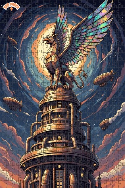 Teona Ahşap Gripen Tower Steampunk Art Double Decker Framed Wooden Puzzle 500...