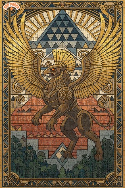 Teona Ahşap لغز خشبي مؤطر بطبقة مزدوجة مع طباعة فنية للغريفين الأساطي ذو الأج...