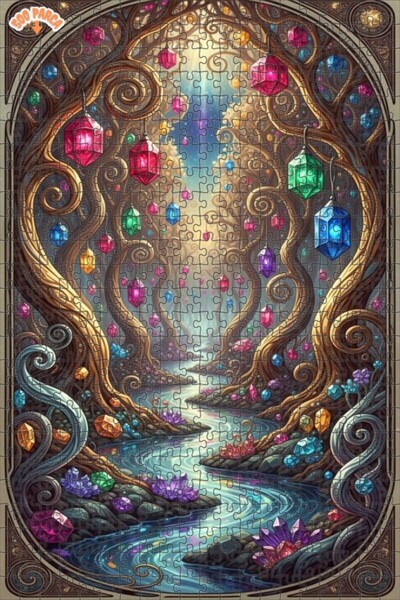 Teona Ahşap لغز خشبي مؤطر بطبقتين من الغابة الكريستالية السحرية 500 قطعة 50x30