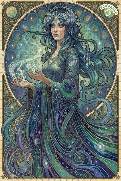 Teona Ahşap لغز خشبي مؤطر بطبقتين من أرت نوفو يدومازيل، ملون بالألوان المائية...