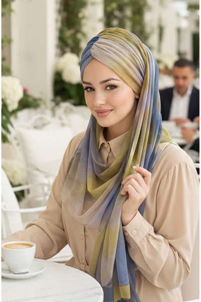 Aişe tesettür Bej Haki Batik Desen Hazır Şal