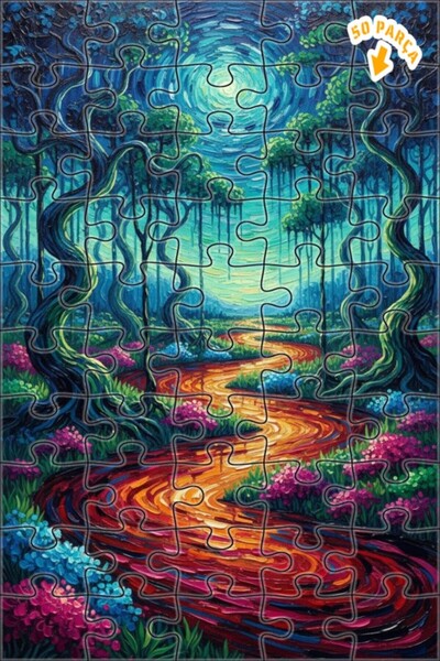 Teona Ahşap لغز فني بمظهر لوحة زيتية لجبل الغابة الغامضة 50 قطعة 15×25