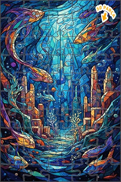 Teona Ahşap لغز خشبي مؤطر بطبقتين على شكل أسماك فسيفساء فاخرة 50 قطعة 15x25