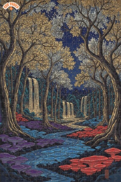 Teona Ahşap لغز خشبي بمظهر لوحة زيتية لشلالات الغابة الغامضة 500 قطعة 50×30