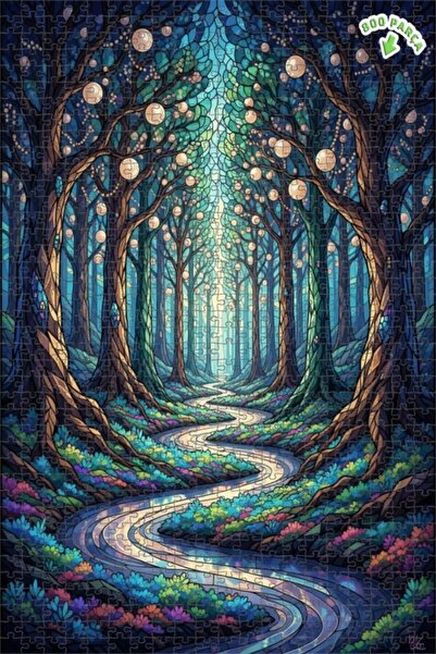 Teona Ahşap لغز خشبي مؤطر بطبقتين من مسار الغابة السحرية 800 قطعة 70x50