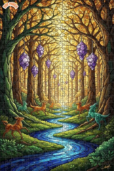 Teona Ahşap لغز خشبي مؤطر بطبقتين من فن الغابة السحرية والكريستال أزرق بلون ا...